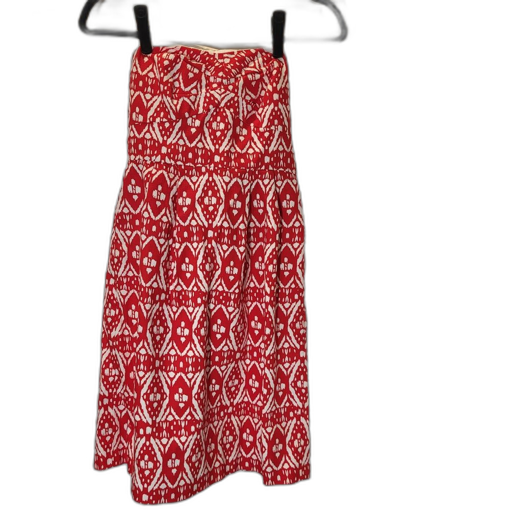 J. Crew Strapless Red and White Dress - Size 6